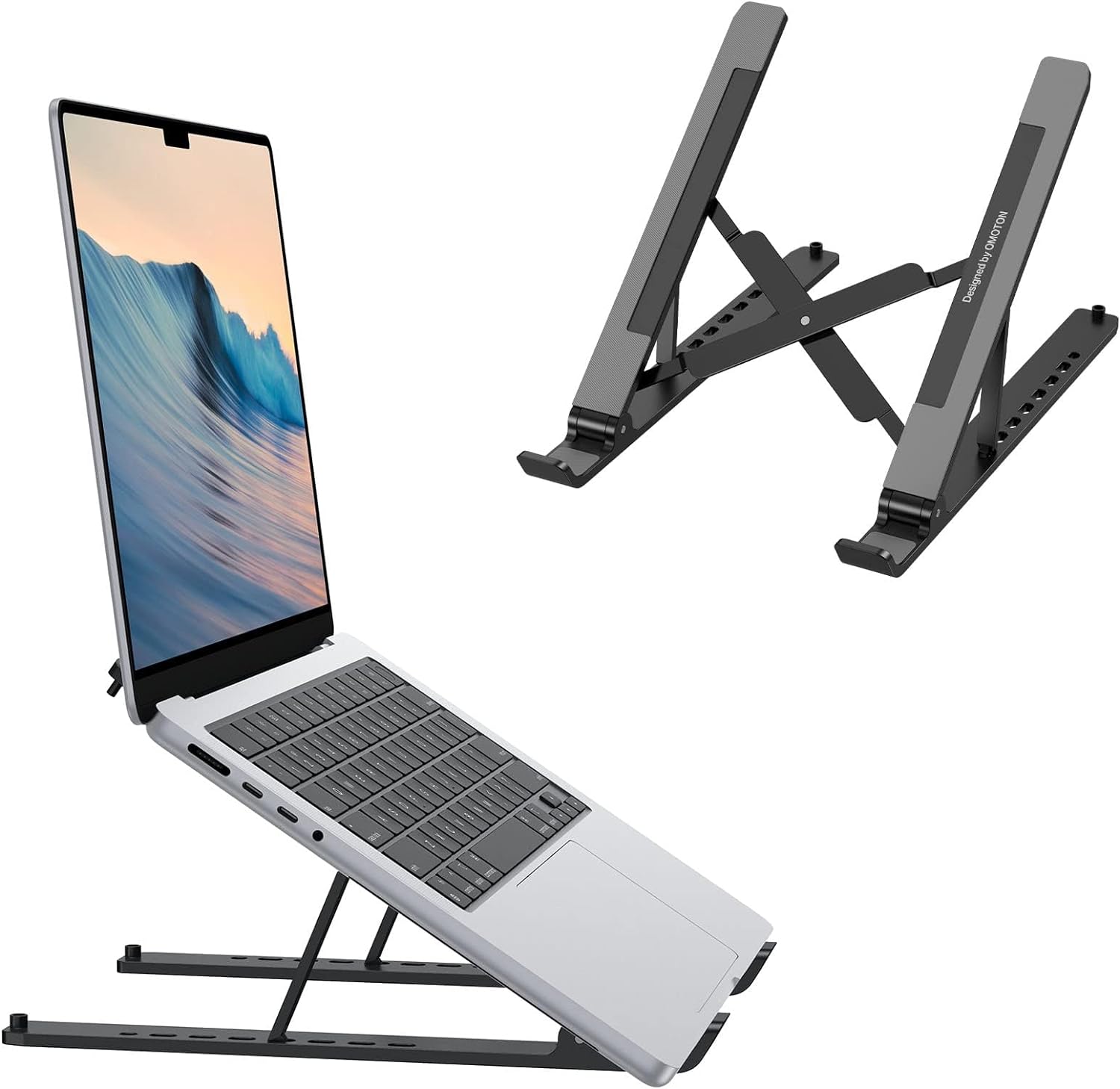 Portable Laptop Stand,Alluminum Laptop Stand for Desk Ergonomic 7-Levels Angles Adjustable Computer Stand, ABS Laptop Riser Holder Compatible with All Laptops and iPad(10-15.6)