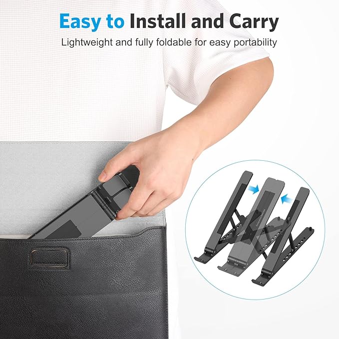Portable Laptop Stand,Alluminum Laptop Stand for Desk Ergonomic 7-Levels Angles Adjustable Computer Stand, ABS Laptop Riser Holder Compatible with All Laptops and iPad(10-15.6) - Image 9