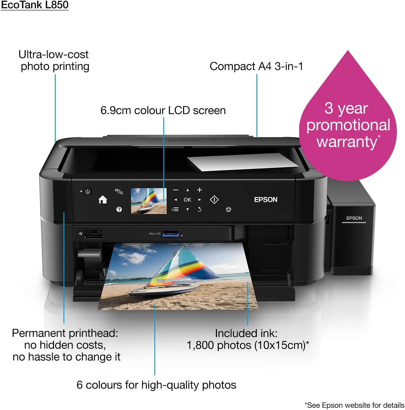 Epson Ecotank L850 | 6-Colour Photo Printer With Epson's Integrated Ink Tank System For Cost-Effective, Quality Photo Printing - Image 5