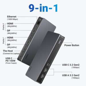 UGREEN USB C Docking Station | CM615-Revodok Pro 209 | , DisplayLink 9-in-1 Dual 4K@60hz Monitor Dock for Macbook & Windows with 2 DP & 2 HDMI, 10 Gbps USB C & USB-A Data Ports, 100W PD, Gigabit Ethernet