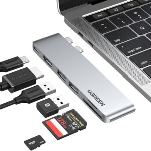 UGREEN USB C Hub for MacBook Pro 2023 6-In-2 Type C Hub Adapter with 4K HDMI, Thunderbolt 3 USB-C Port, SD TF Card Reader, 2*USB 3.0 USB Compatible for Macbook Pro/Air M1, M2, M2 Pro, M2 Max 2020-2023
