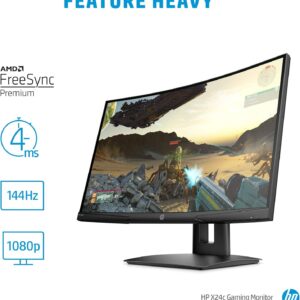 Alternative view of HP X24c 23.6 FHD Curved Gaming Monitor, 1920x1080, 169, 144Hz, Curvature 1500R, HeightTilt Adjustable, Black Color, Connectivity 1 HDMI 2.0, 1 DisplayPort 1.2, 1 3.5mm Audio Out - 9FM22AS