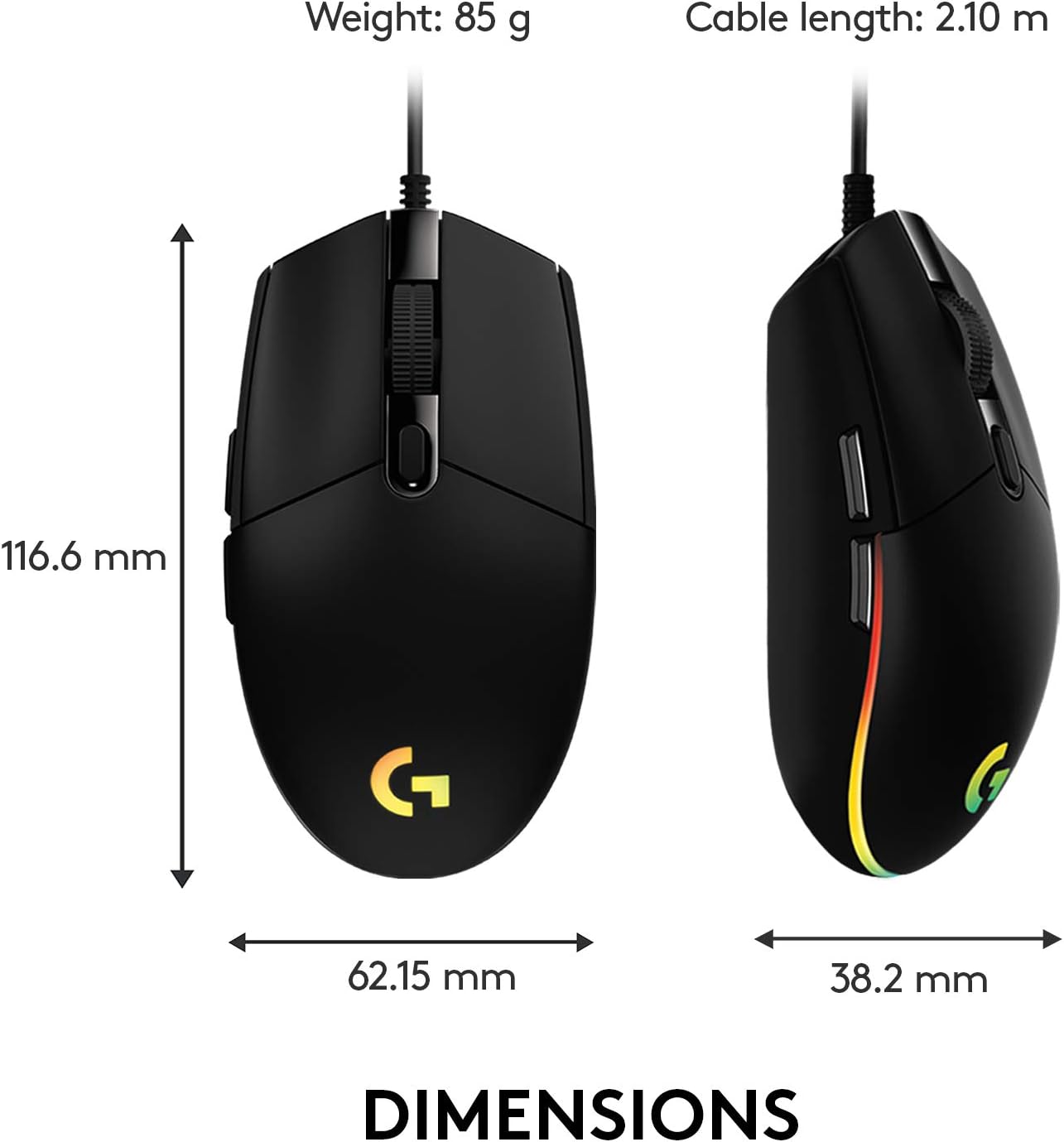 Logitech G102 Mouse | Light Sync Gaming Wired mouse with Customizable RGB Lighting,| 6 Programmable Buttons, Gaming Grade Sensor, 8 k dpi Tracking,16.8mn Color, Light Weight (Black) - Image 8