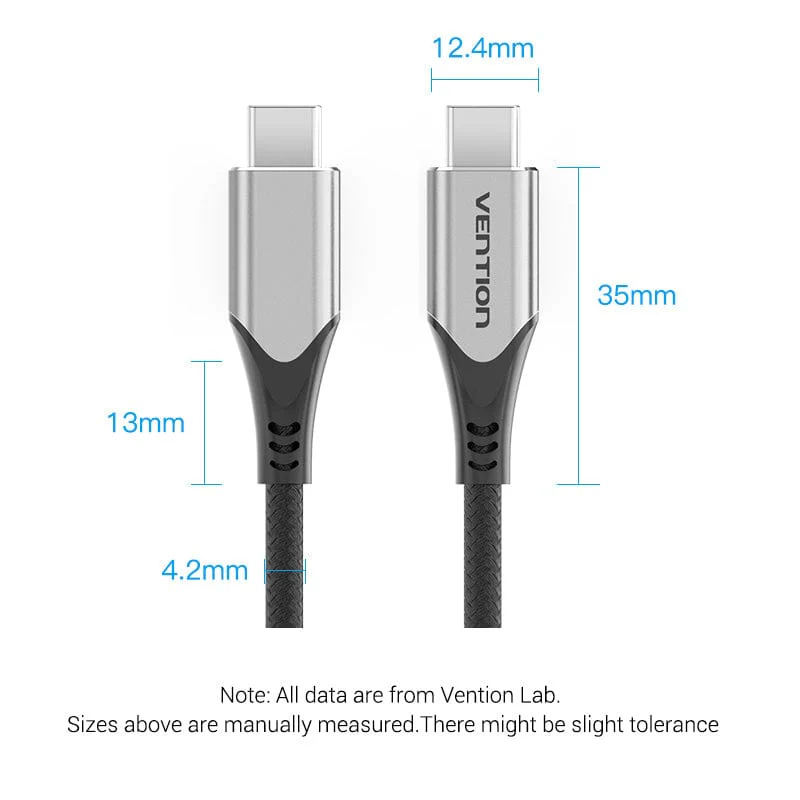 Vention Cotton Braided USB-C to USB-C 3.1 Cable 1M Gray - Image 3