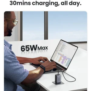 Alternative view of UGREEN Nexode Pro 65W 3-Port GaN Fast Charger UK Grey+1.5M 100W Cable - X755