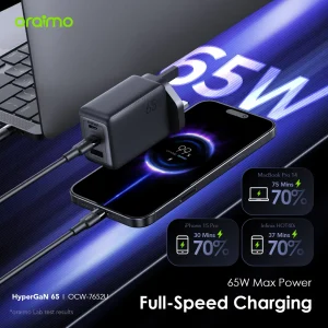 Alternative view of Oraimo HyperGaN 65 Charger | 65W GaN Wall Charger Kit with 100W CC Cable