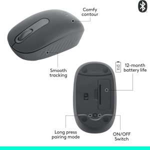 Logitech M196 Compact Bluetooth Wireless Mouse Graphite Bluetooth connectivity, 3 non-customizable buttons, 12-month battery life, PC Mac compatible - Image 4