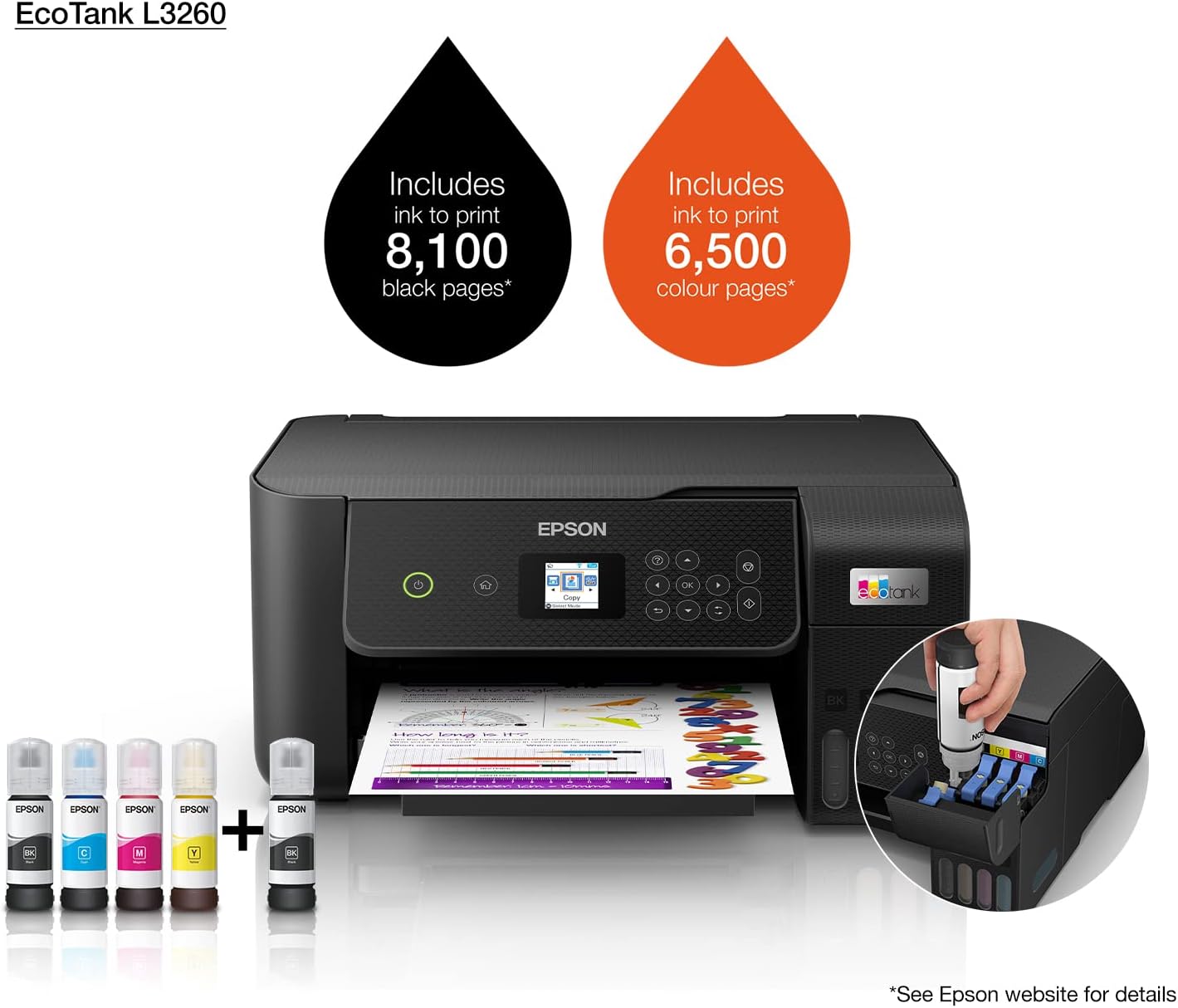 EcoTank L3260 Multifunction Wi-Fi Ink Tank A4 Printer, With Up To 3 Years Of Ink Included - Image 4