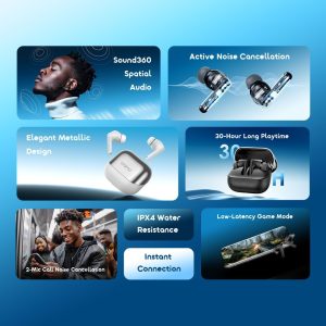 Alternative view of Oraimo SpaceBuds Neo+ Wireless Earbuds | Bluetooth 5.4 with Active Noise Cancelling | IPX4, USB-C, Stylish Metal Design (Black)