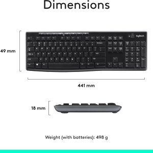 Logitech MK270 Full Size Wireless Keyboard and Mouse Combo - Black Full size keyboard with spill-resistant design, compact ambidextrous mouse, connect via single included USB-A Nano Receiver - Image 4