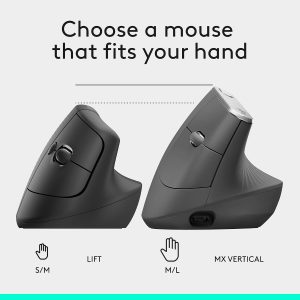Logitech Lift Vertical Ergonomic Wireless and Bluetooth Mouse - Image 3