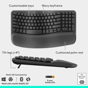 Logitech Wave Keys & Lift Vertical Mouse Ergonomic Wireless Combo - Image 6