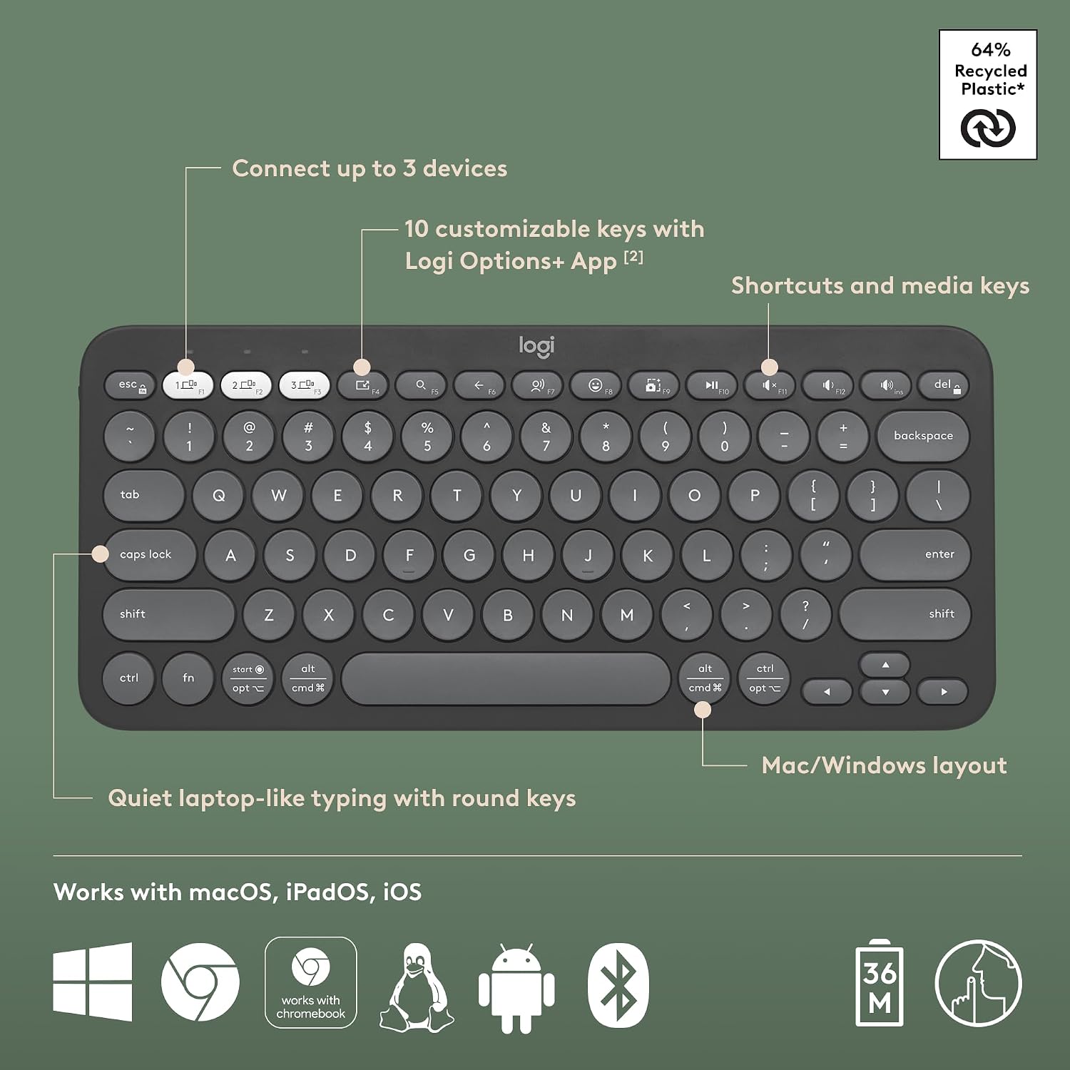 Logitech Pebble Keys 2 K380s Bluetooth Keyboard - Image 3