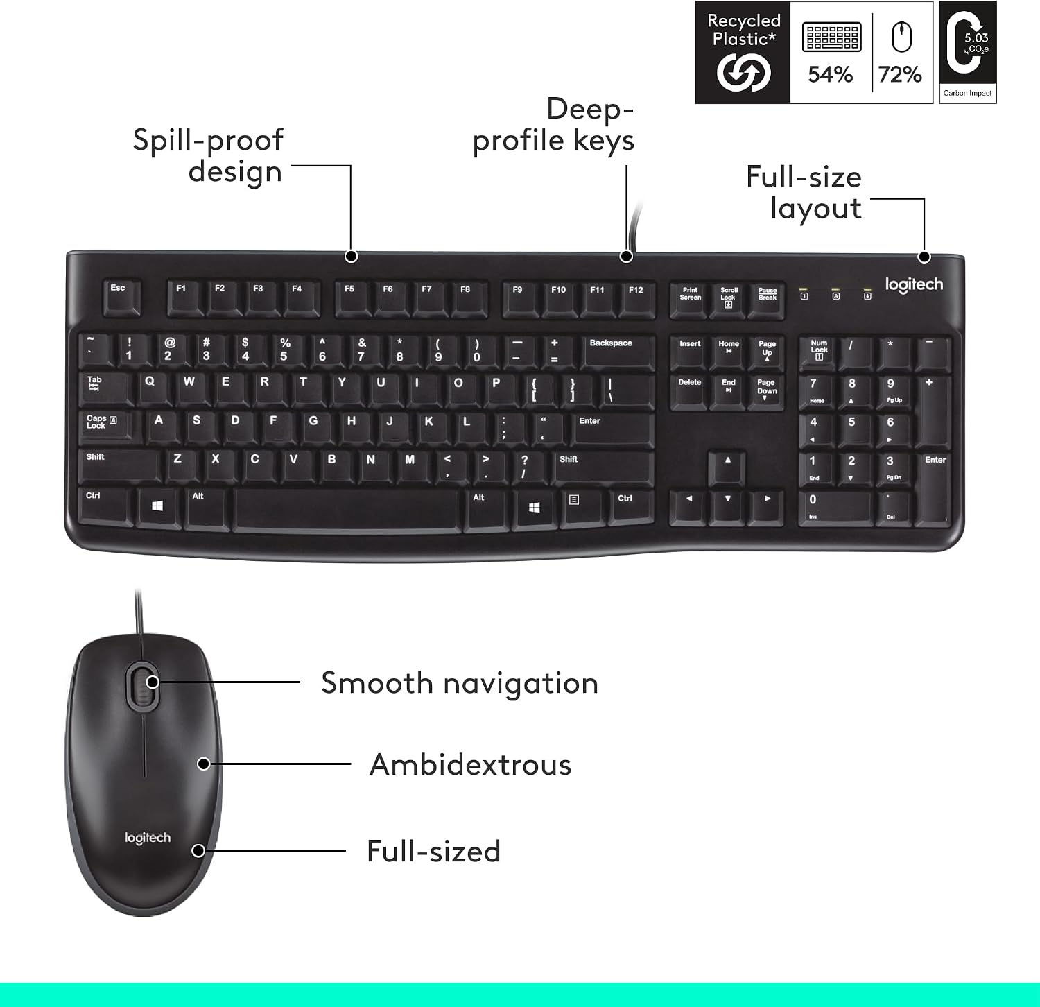Logitech MK120 Full Size Wired Keyboard and Mouse Combo - Black - Image 3