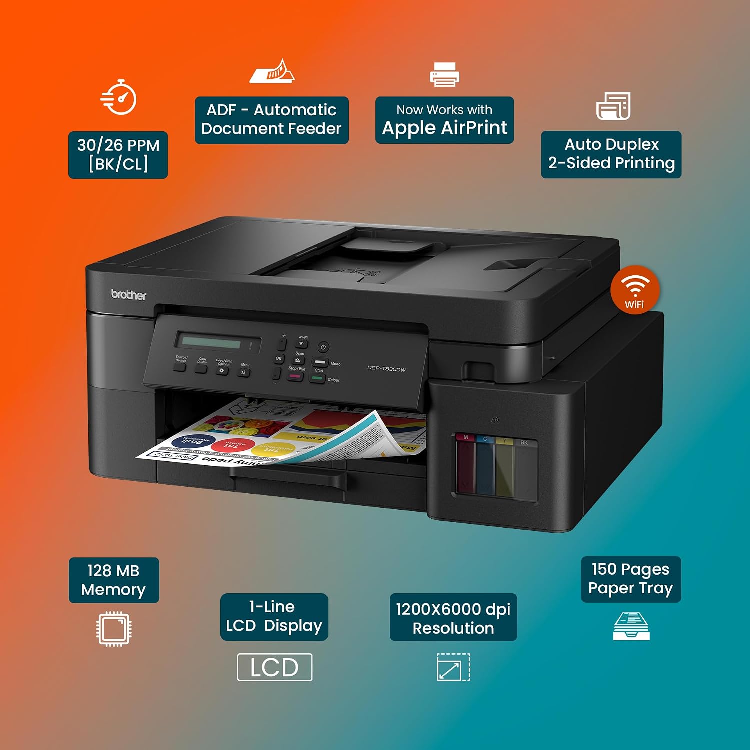 Brother Printer DCP-T830DW | Colour Ink Tank Wi-Fi Duplex Multifunction Printer - Image 5