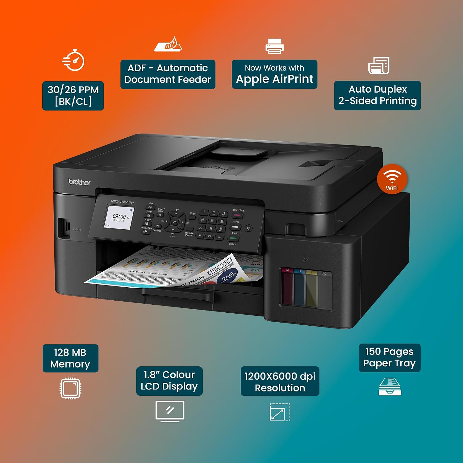 Brother Printer DCP-T930DW | Colour Ink Tank Wi-Fi Duplex Multifunction Printer - Image 5
