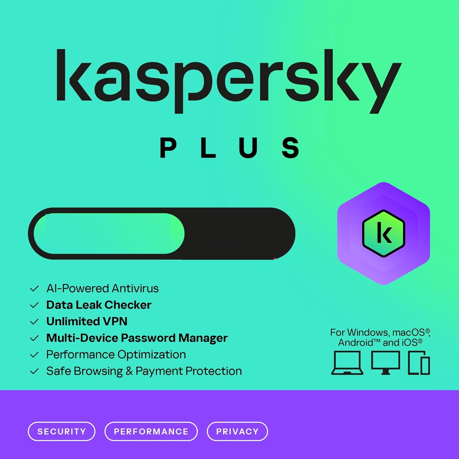 Kaspersky Plus Internet Security | 1 Year | AI Powered Anti-Virus | Safe Browsing | Anti-Phishing | Unlimited VPN | Password Manager