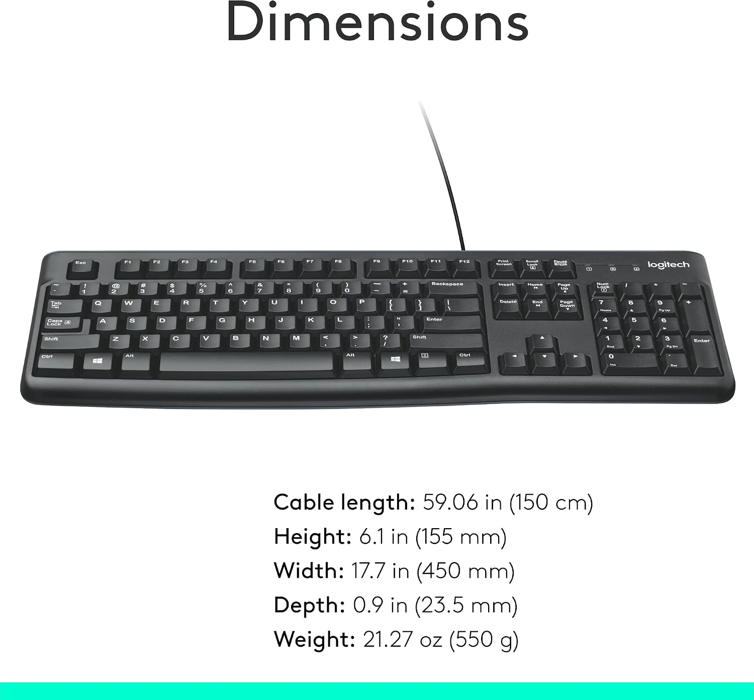 Logitech K120 Keyboard | Full Size Wired USB Plug-and-Play - Black - Image 4
