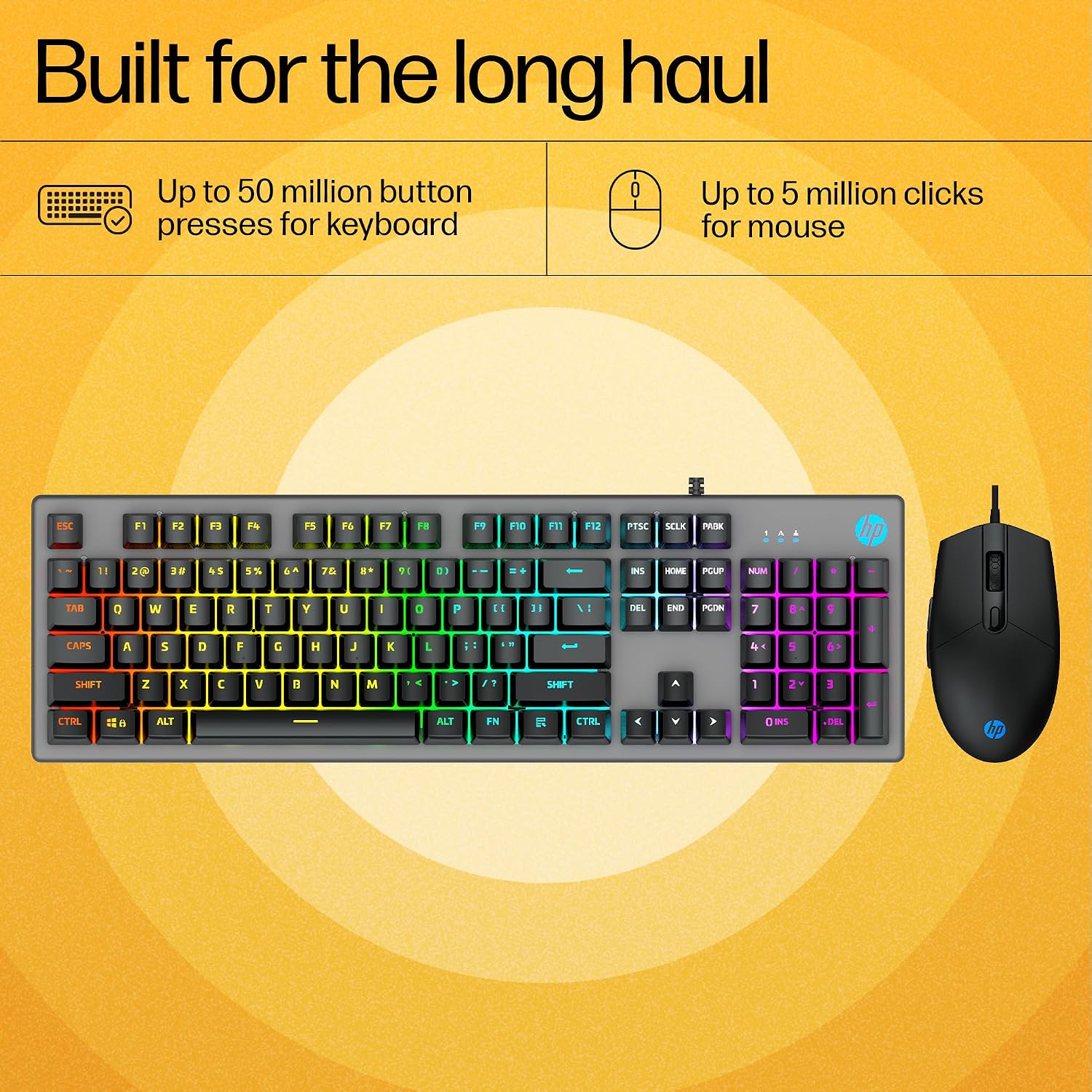 HP KM300F Wired USB Gaming Keyboard and Mouse Set, Membrane Backlit, 26 Keys Anti-Ghosting, 3 LED Indicators & 3D 6K USB Mouse with 6400DPI,Six-Speed Cyclic Resolution Switching, Black - Image 4