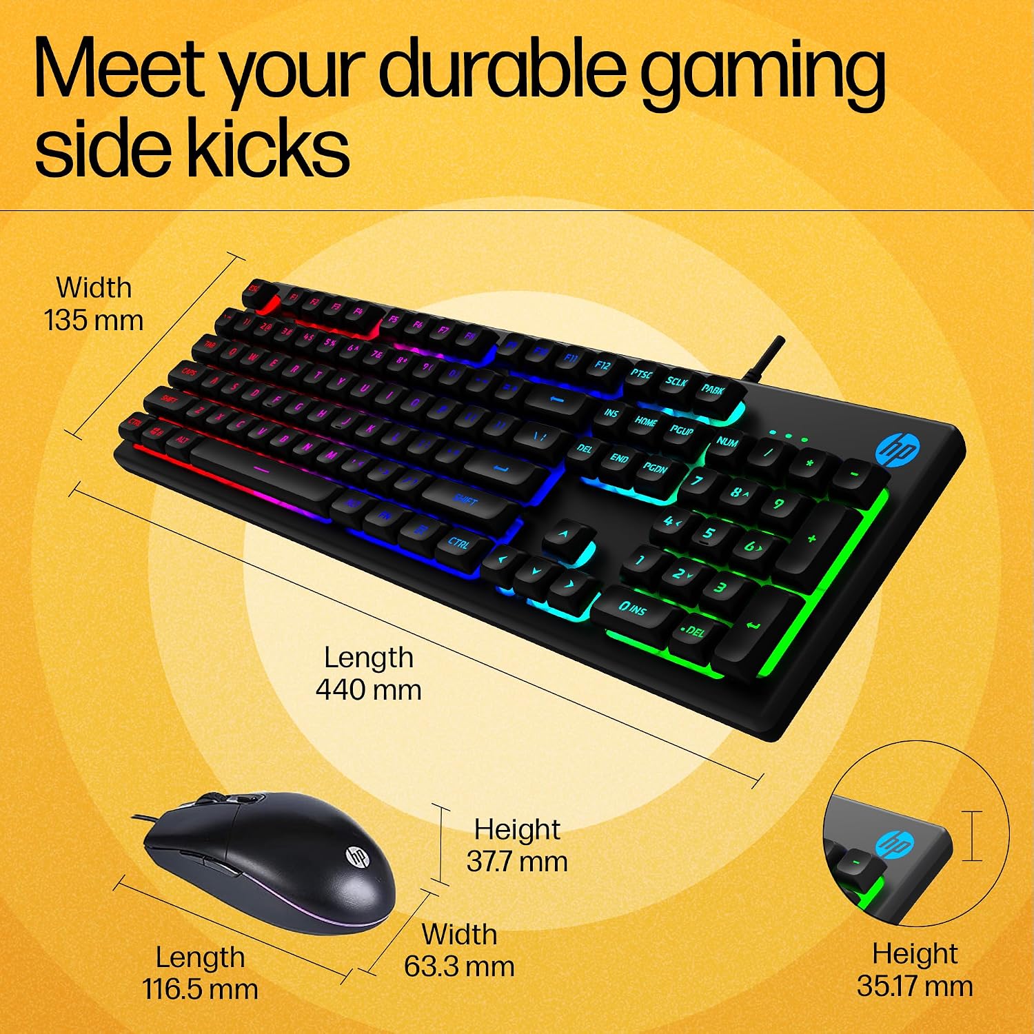 HP KM300F Wired USB Gaming Keyboard and Mouse Set, Membrane Backlit, 26 Keys Anti-Ghosting, 3 LED Indicators & 3D 6K USB Mouse with 6400DPI,Six-Speed Cyclic Resolution Switching, Black - Image 9