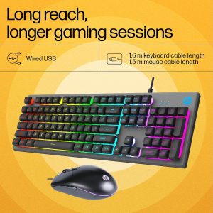 HP KM300F Wired USB Gaming Keyboard and Mouse Set, Membrane Backlit, 26 Keys Anti-Ghosting, 3 LED Indicators & 3D 6K USB Mouse with 6400DPI,Six-Speed Cyclic Resolution Switching, Black - Image 7