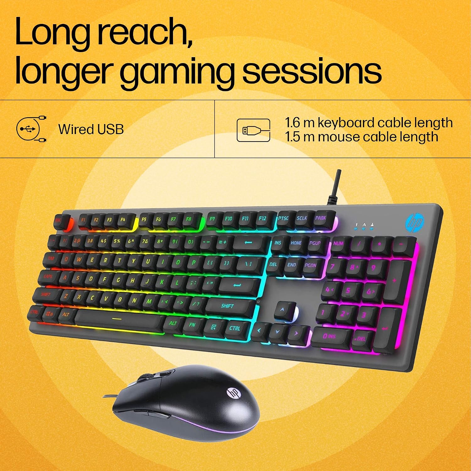 HP KM300F Wired USB Gaming Keyboard and Mouse Set, Membrane Backlit, 26 Keys Anti-Ghosting, 3 LED Indicators & 3D 6K USB Mouse with 6400DPI,Six-Speed Cyclic Resolution Switching, Black - Image 7