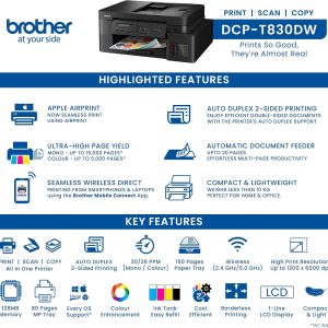Brother Printer DCP-T830DW | Colour Ink Tank Wi-Fi Duplex Multifunction Printer - Image 3