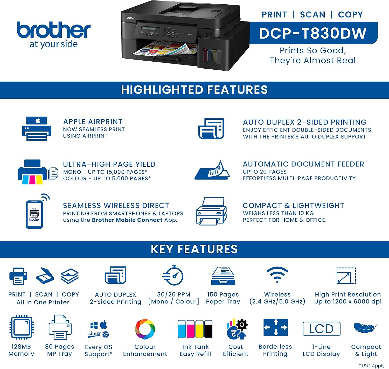 Brother Printer DCP-T830DW | Colour Ink Tank Wi-Fi Duplex Multifunction Printer - Image 3