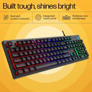 HP KM300F Wired USB Gaming Keyboard and Mouse Set, Membrane Backlit, 26 Keys Anti-Ghosting, 3 LED Indicators & 3D 6K USB Mouse with 6400DPI,Six-Speed Cyclic Resolution Switching, Black - Image 6
