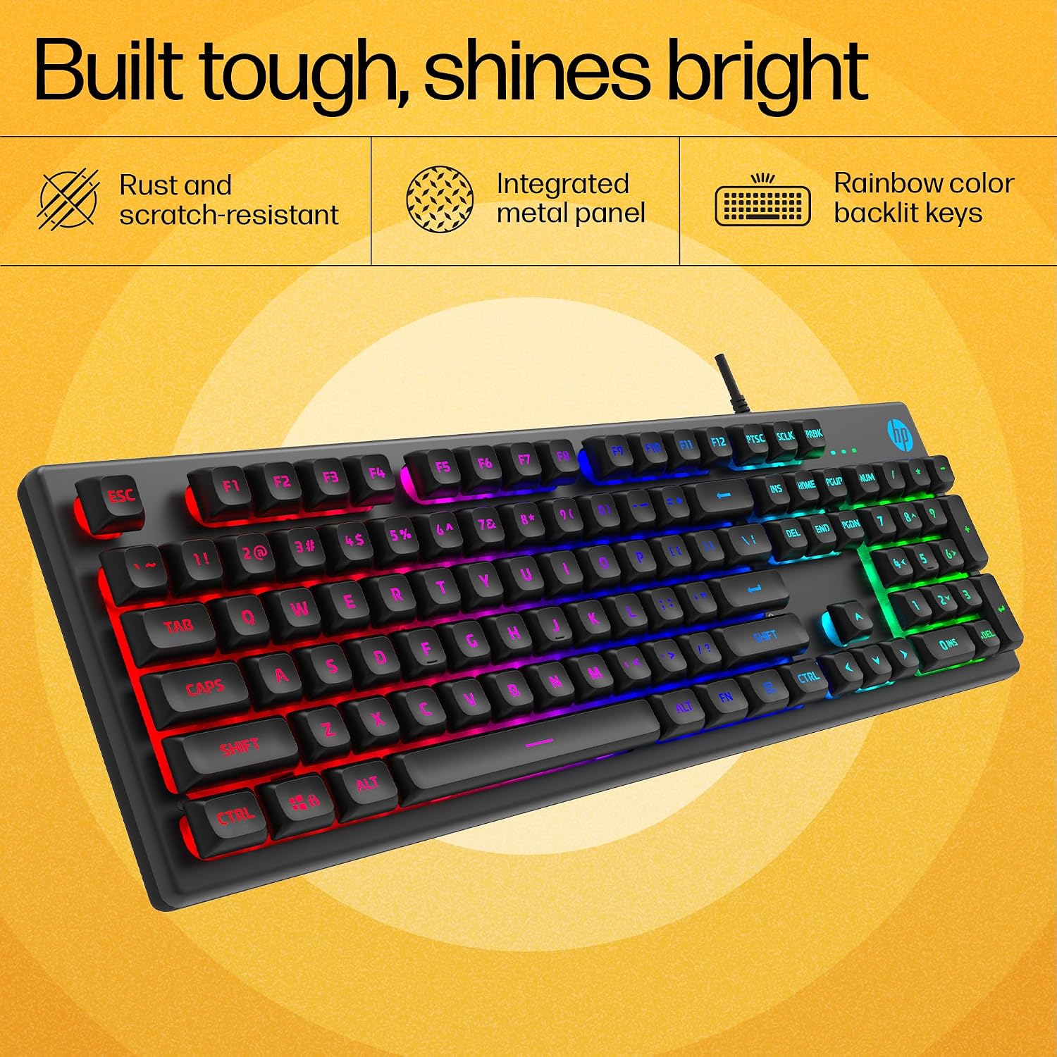 HP KM300F Wired USB Gaming Keyboard and Mouse Set, Membrane Backlit, 26 Keys Anti-Ghosting, 3 LED Indicators & 3D 6K USB Mouse with 6400DPI,Six-Speed Cyclic Resolution Switching, Black - Image 6
