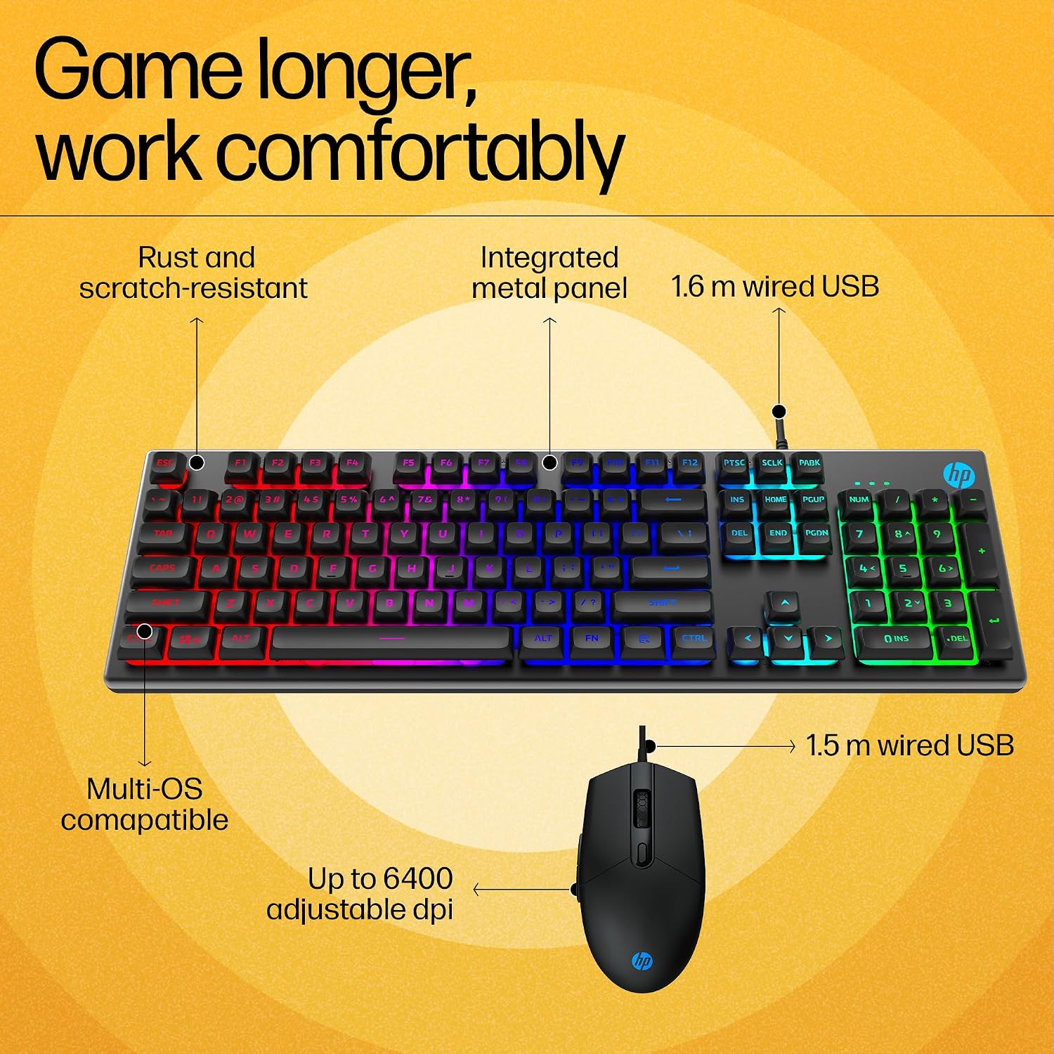 HP KM300F Wired USB Gaming Keyboard and Mouse Set