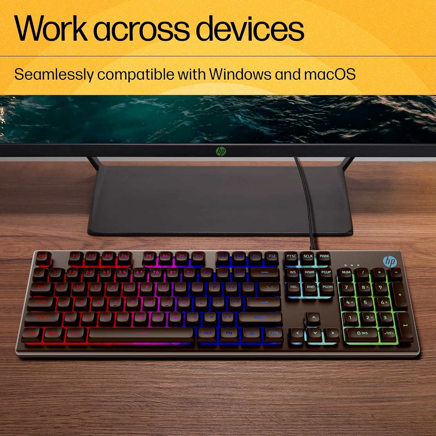 HP KM300F Wired USB Gaming Keyboard and Mouse Set, Membrane Backlit, 26 Keys Anti-Ghosting, 3 LED Indicators & 3D 6K USB Mouse with 6400DPI,Six-Speed Cyclic Resolution Switching, Black - Image 3