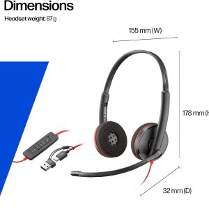 Poly Blackwire 3220 Stereo USB-C Headset +USB-C/A Adapter - Image 4