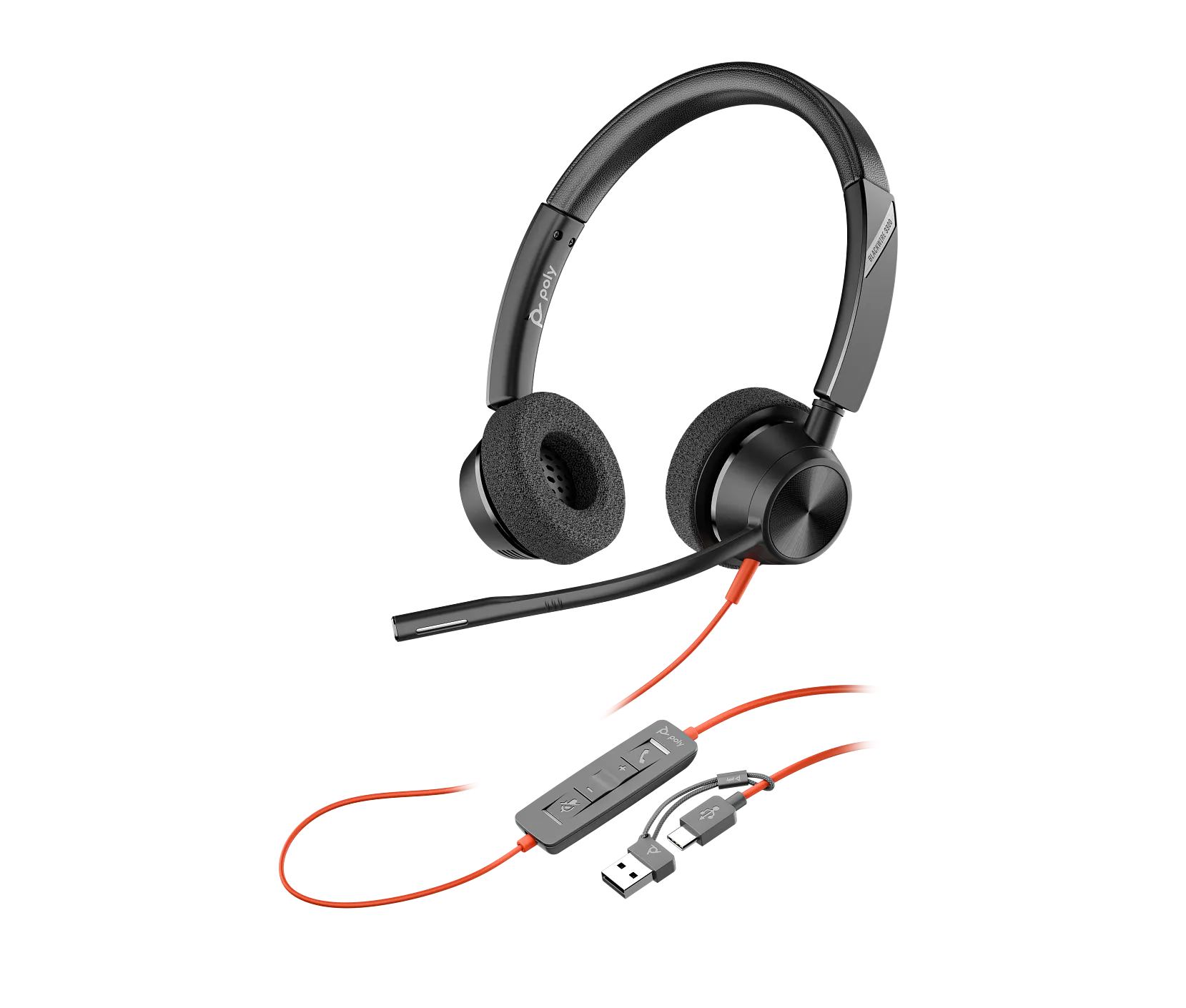Poly Blackwire 3320 Wired Stereo Microsoft Teams Certified USB-C Headset With Noise cancellingMics +USB-C/A Adapter - 8X220AA - Image 6