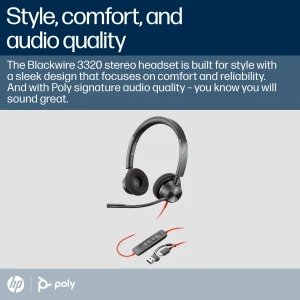 Poly Blackwire 3320 Wired Stereo Microsoft Teams Certified USB-C Headset With Noise cancellingMics +USB-C/A Adapter - 8X220AA - Image 4