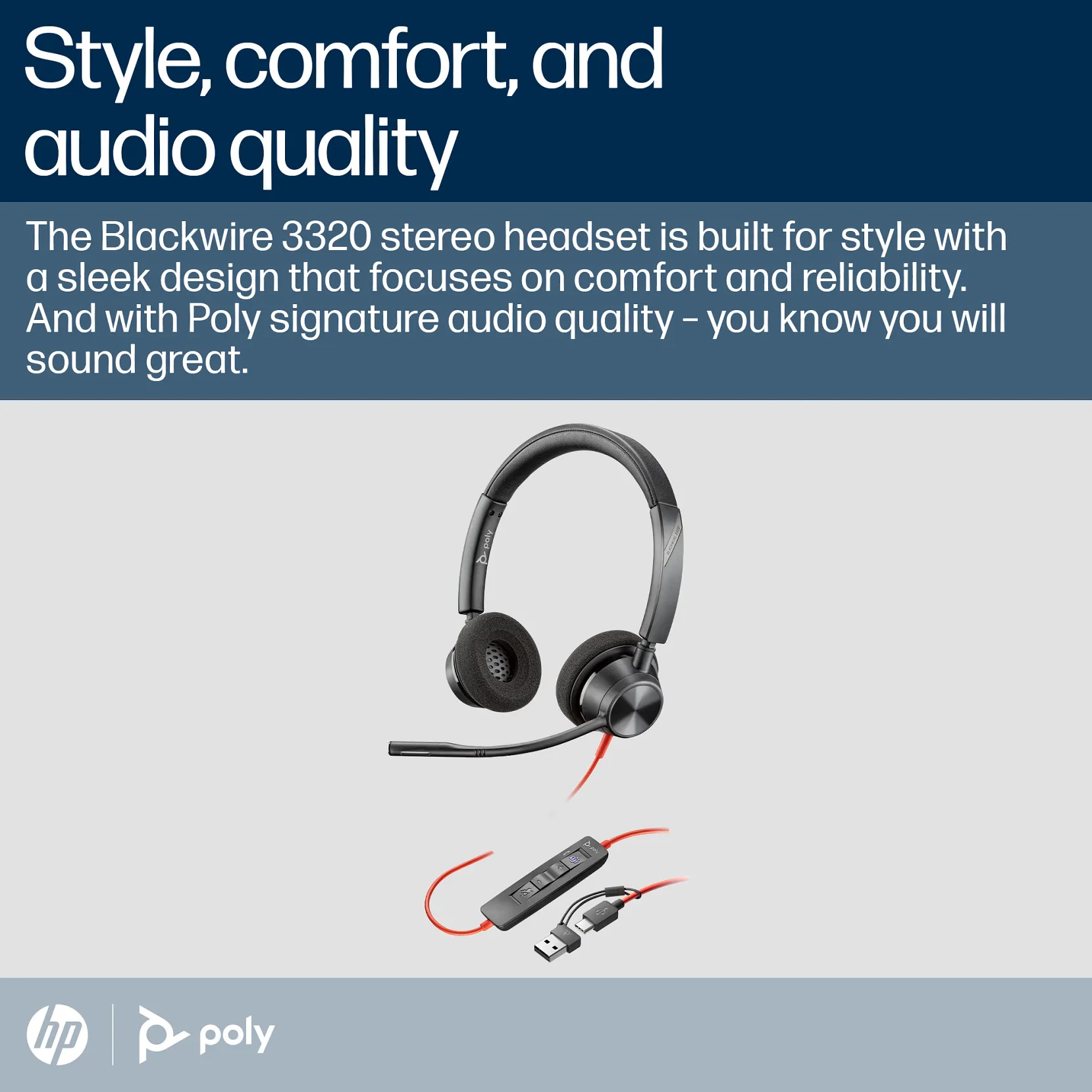 Poly Blackwire 3320 Wired Stereo Microsoft Teams Certified USB-C Headset With Noise cancellingMics +USB-C/A Adapter - 8X220AA - Image 4